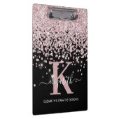 Black Pink Rose Gold Diamond Glitzer Mit Monogramm Klemmbrett (Rechts)