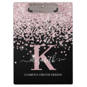 Black Pink Rose Gold Diamond Glitzer Mit Monogramm Klemmbrett (Vorderseite)