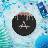 Black Pink Rose Gold Glitzer Monogram Birthday Pappteller (Party)