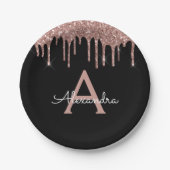 Black Pink Rose Gold Glitzer Monogram Birthday Pappteller (Vorderseite)