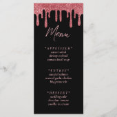 Black & Pink Rose Gold Glitzer Tropfen Hochzeit Menükarte (Vorderseite)