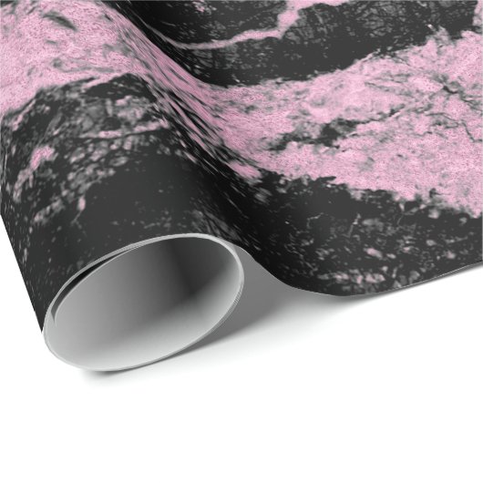 Black Pink Rose Grungy Abstrakt Marble Stone Glam Geschenkpapier (Rolleneckpunkt)