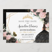Black Pink Roses Floral Quinceanera 16 . Geburtsta Save The Date (Vorne/Hinten)