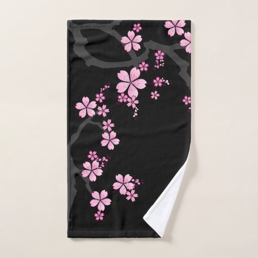 Black Pink Sakura japanisches Design: Handtuch (Handtuch)