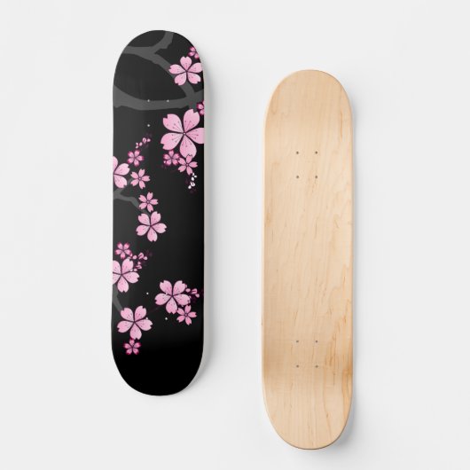 Black Pink Sakura japanisches Design: Skateboard (Vorderseite)