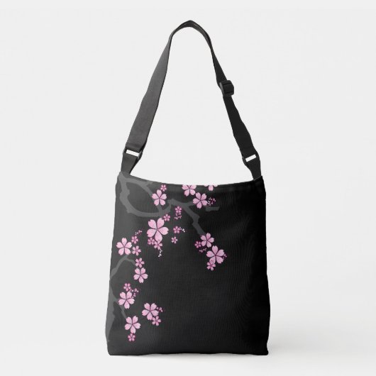 Black Pink Sakura japanisches Design: Tragetaschen Mit Langen Trägern (Vorderseite)