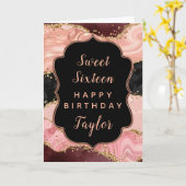 Black Pink Sequins Agate Sweet 16 Happy Birthday Karte (Gelbe Blume)