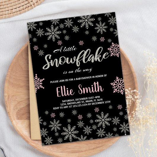 Black Pink Silver Winter Baby Dusche Einladungen