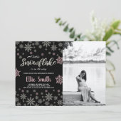 Black Pink Silver Winter Baby Dusche Foto Einladung (Stehend Vorderseite)