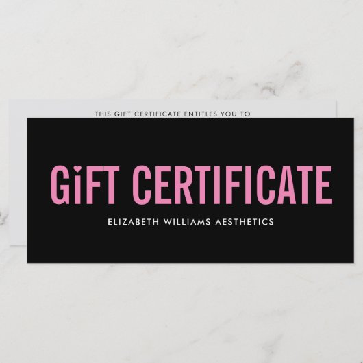 Black Pink Simple Modern Gift Certificate (Vorne/Hinten)