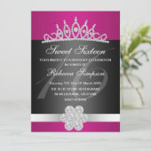 Black & Pink Sparkle Tiara Einladung zum Geburtsta (Stehend Vorderseite)