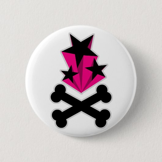 Black Pink Stars Crossbones Button (Vorderseite)