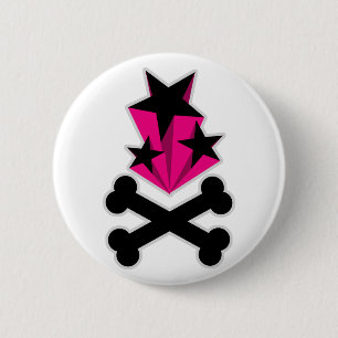 Black Pink Stars Crossbones Button