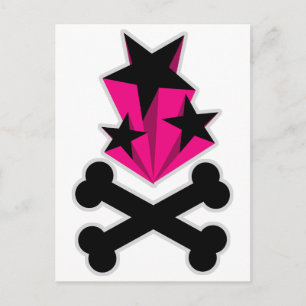 Black Pink Stars Crossbones Postkarte