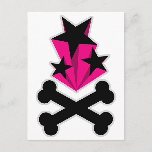 Black Pink Stars Crossbones Postkarte (Vorderseite)
