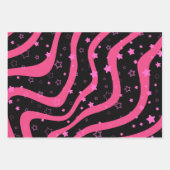 Black &Pink Stars On Lines Elegant Feminine Design Geschenkpapier Set (Vorderseite)