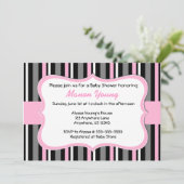 Black Pink Stripe Baby oder Bridal Dusche Einladun Einladung (Stehend Vorderseite)