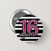 Black Pink Sweet 16 Personalisiert Button (Vorne & Hinten)