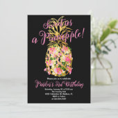 Black Pink Sweet a Pineapa Birthday Party Einladung (Stehend Vorderseite)