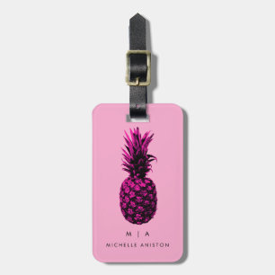 Black Pink Trendy Ananas Monogramm Custom Gepäckanhänger