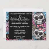 Black Pink und Blue Sugar Skull Hochzeitssender Gl Einladung (Vorderseite)