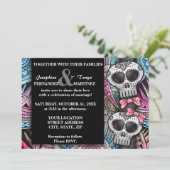 Black Pink und Blue Sugar Skull Hochzeitssender Gl Einladung (Stehend Vorderseite)