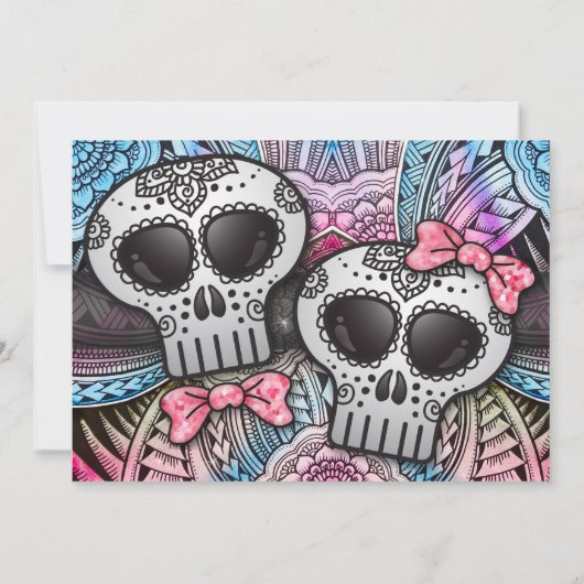 Black Pink und Blue Sugar Skull Hochzeitssender Gl Einladung (Rückseite)