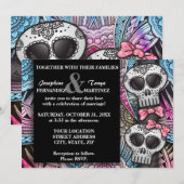 Black Pink und Blue Sugar Skull Hochzeitssender Gl Einladung (Vorne/Hinten)