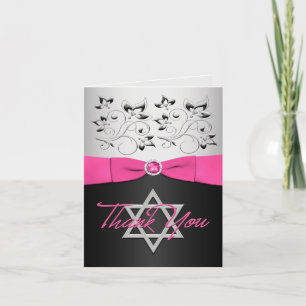 Black, Pink und Silver Bat Mitzvah Danke Karte