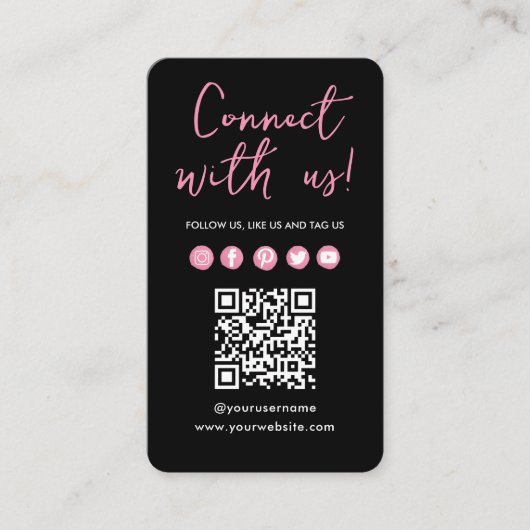 Black Pink Verbinden Sie mit dem QR-Code der Socia Visitenkarte (Vorderseite)