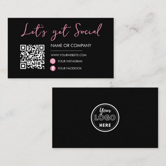 Black Pink Verbinden Sie mit uns Social Media QR C Begleitkarte (Vorne/Hinten)
