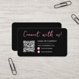 Black Pink Verbinden Sie mit uns Social Media QR C Visitenkarte