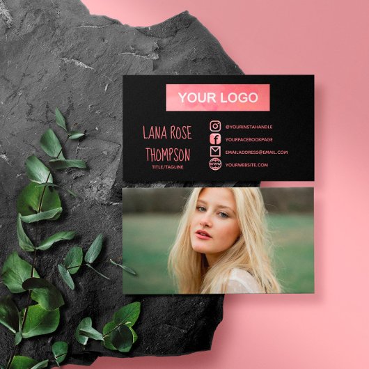 Black Pink Watercolor Social Media-Logo und Foto Visitenkarte