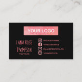 Black Pink Watercolor Social Media-Logo und Foto Visitenkarte (Vorderseite)