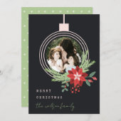 Black Pink Weihnachtsschmuck Foto Poinsettia Feiertagskarte (Vorne/Hinten)