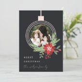 Black Pink Weihnachtsschmuck Foto Poinsettia Feiertagskarte (Stehend Vorderseite)