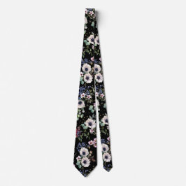 Black Pink White Green Moody Floral Neck Tie Krawatte