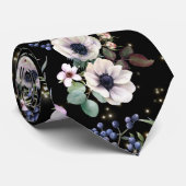 Black Pink White Green Moody Floral Neck Tie Krawatte (Gerollt)