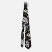 Black Pink White Green Moody Floral Neck Tie Krawatte (Rückseite)