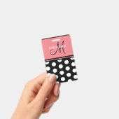 Black Pink White Polka Dots Monogram Script Ausweis (Handheld)