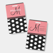 Black Pink White Polka Dots Monogram Script Ausweis (Front & Back)