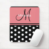 Black Pink White Polka Dots Monogram Script Mousepad (Mit Mouse)