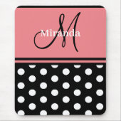 Black Pink White Polka Dots Monogram Script Mousepad (Vorne)