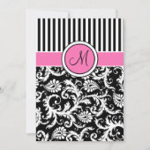 Black Pink White Striped Damask Wedite Einladung (Vorderseite)