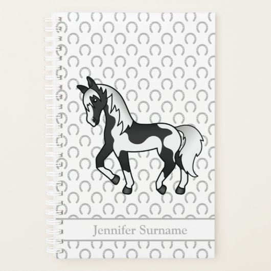 Black Pinto Cartoon Trotting Horting & Custom Text Planer (Vorderseite)