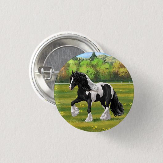 Black Pinto Piebald Sinti und Roma Vanner Entwurf  Button (Vorne & Hinten)