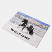 Black Pinto Piebald Sinti und Roma Vanner Entwurf Fußmatte (Schrägansicht)