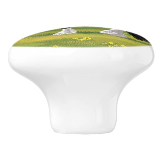 Black Pinto Piebald Sinti und Roma Vanner Entwurf  Keramikknauf (Seitenansicht)