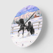 Black Pinto Piebald Sinti und Roma Vanner Entwurf Runde Wanduhr (Winkel)