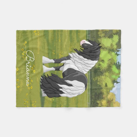 Black Pinto Piebald Sinti und Roma Vanner Pferdewe Fleecedecke (Vorderseite (Horizontal))